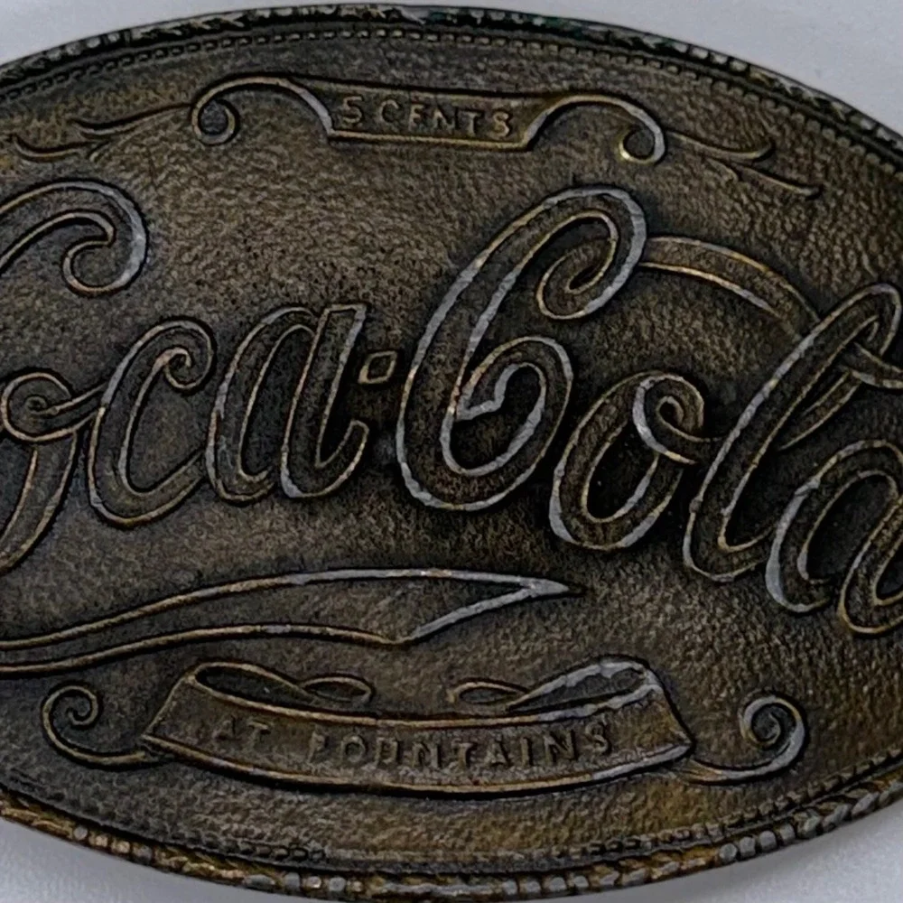 Vintage Coca-Cola Belt Buckle Brass/Bronze Tone‎ Oval 5 Cents At Fountains Mens
